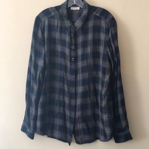 Loft plaid blue and grey blouse.